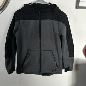 Under Armour Kids' Charcoal and Black Full-Zip Hoodie Youth Medium